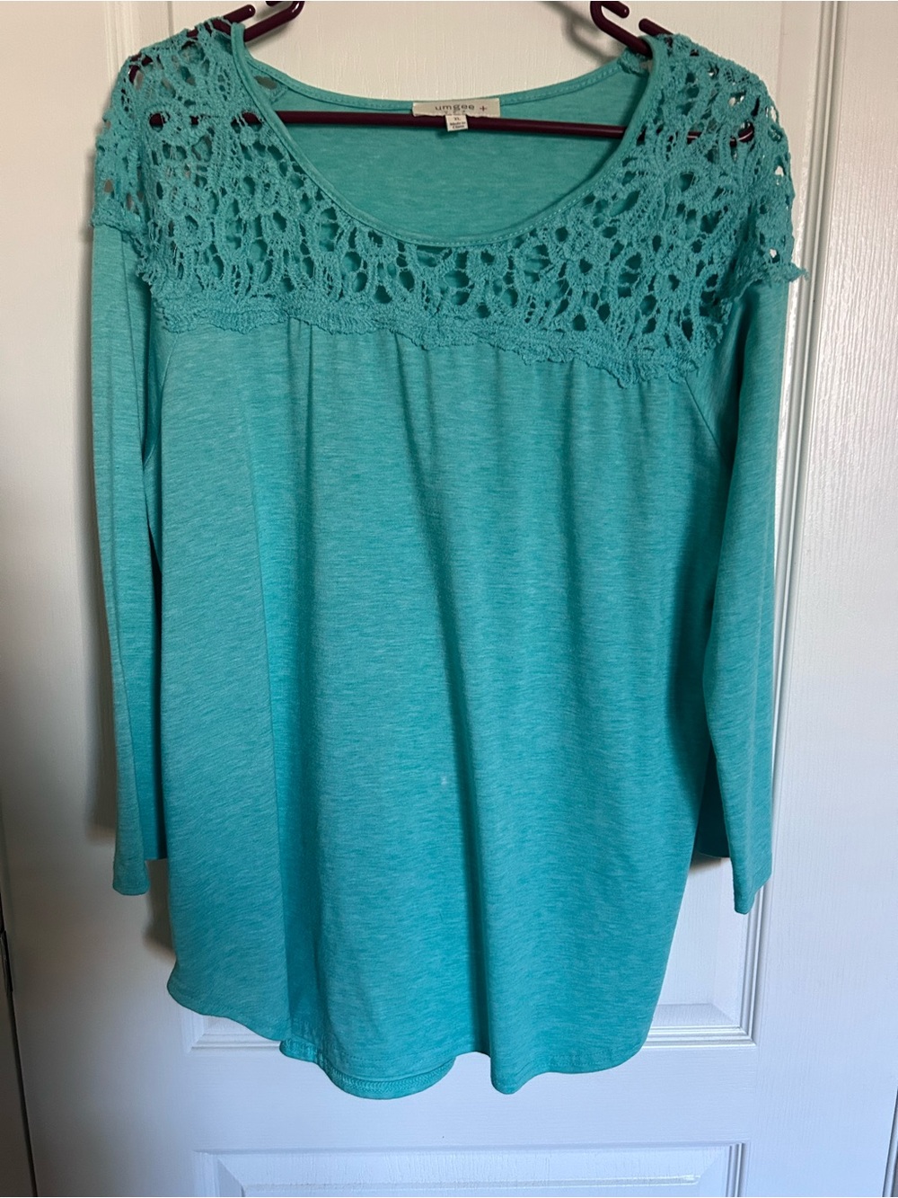 Women’s Aqua Crochet Yoke Long Sleeve Top